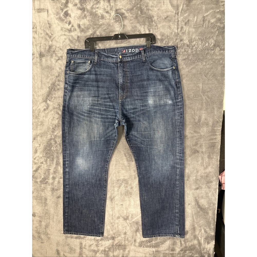 IZOD Mens Straight Leg Jeans Dark Wash Denim Blue Size 44x26.5